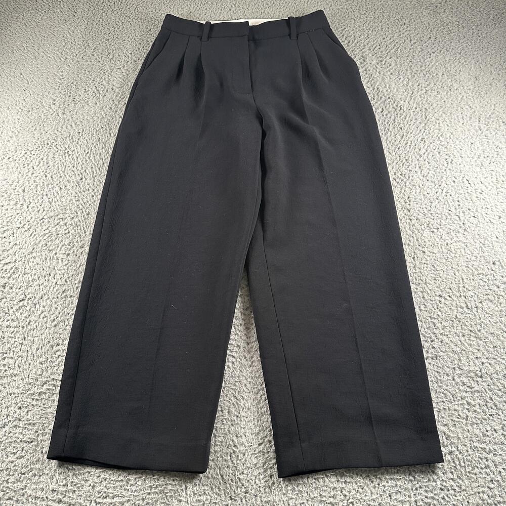 Aritzia Effortless Pants Womens 4 Black Wide Leg Crepe Lined Pleated Cropped